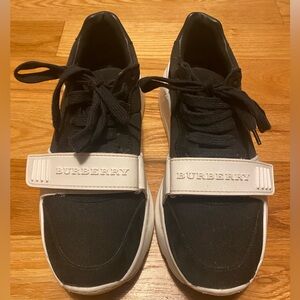 Burberry Black and White Logo Strap Sneakers Size 37